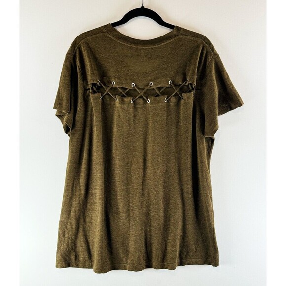 IRO Womens Shirt Green Steirospe Lace Back Tee Linen Short Sleeve Grunge Large - Picture 5 of 9